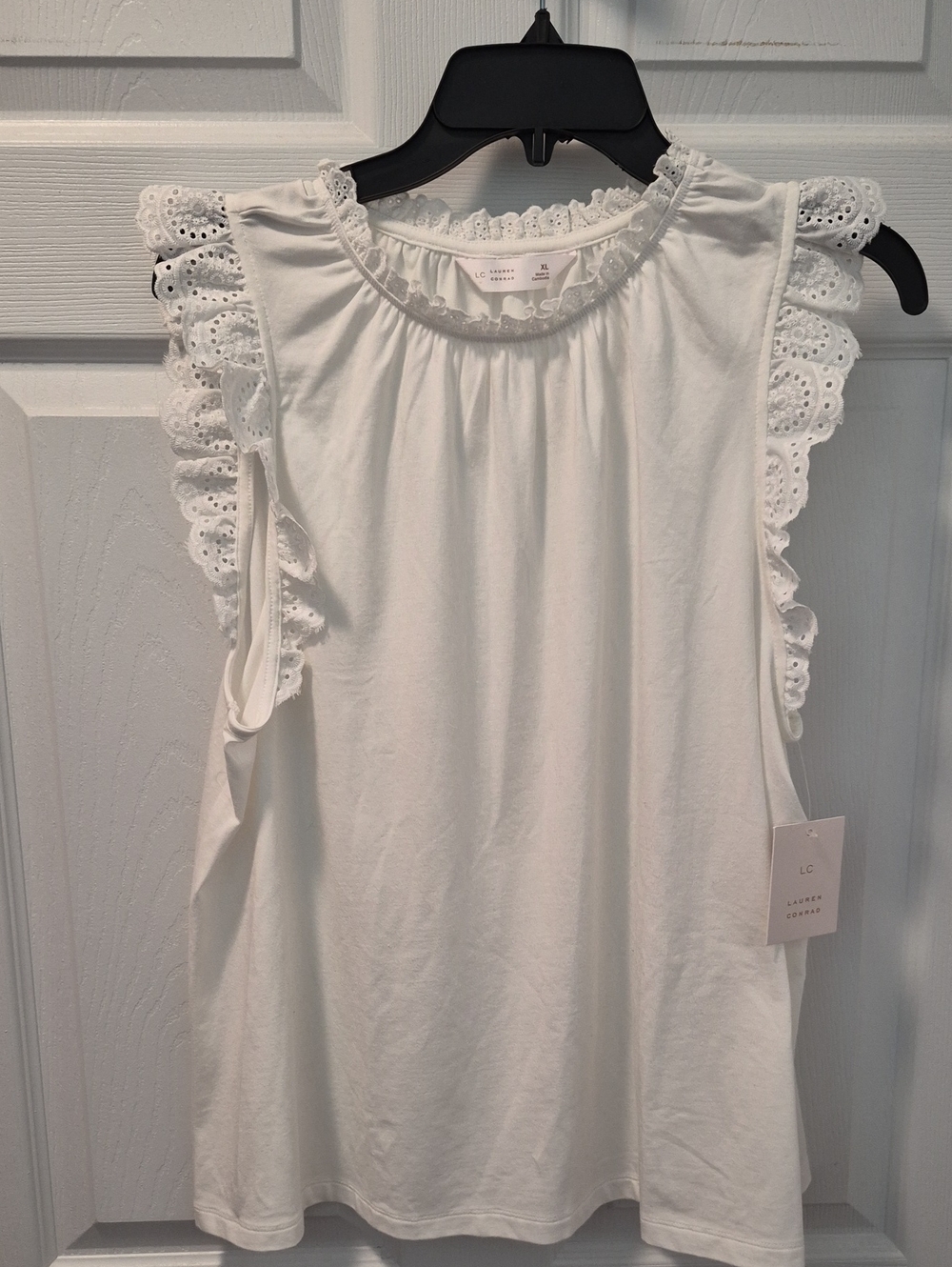 LC Lauren Conrad White Eyelet Ruffle Tank